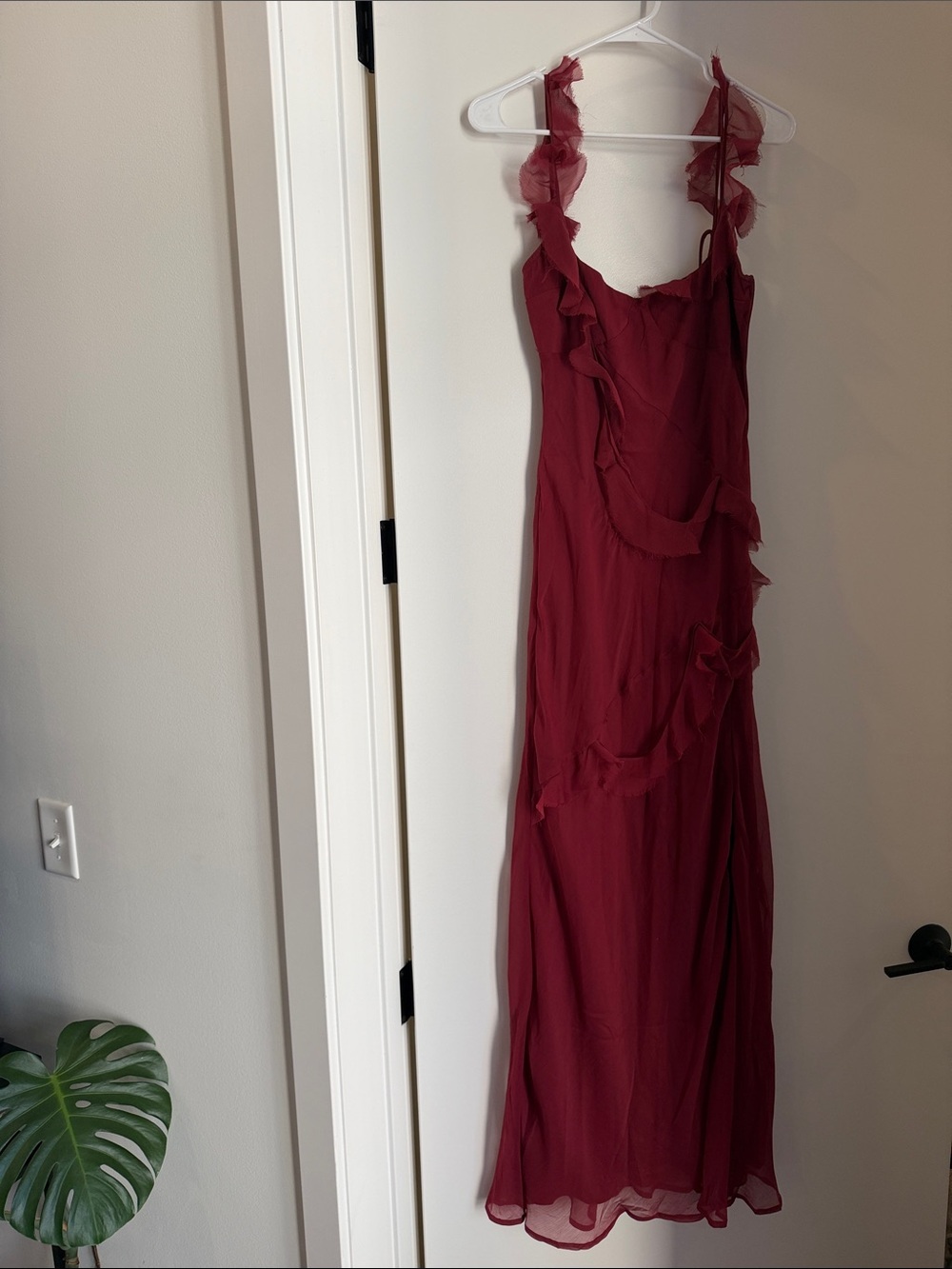 ASOS Burgundy Ruffle Maxi Dress